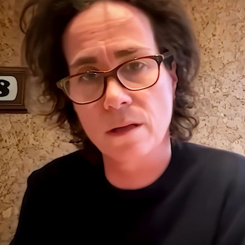 A photo of Cath Le Couteur against a corkboard backdrop. Her name is on a title card overlaid with 'Shooting People co-founder' underneath.